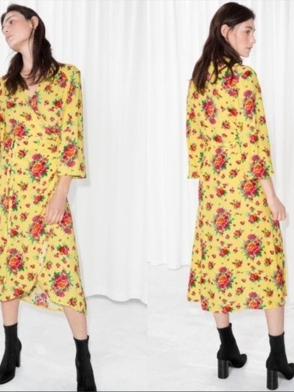 & Other Stories Yellow Floral Midi Dress
